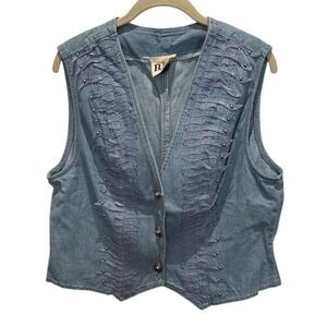 Vintage BXB Denim Vest Embellished Studded Sleeveless Jean Vest